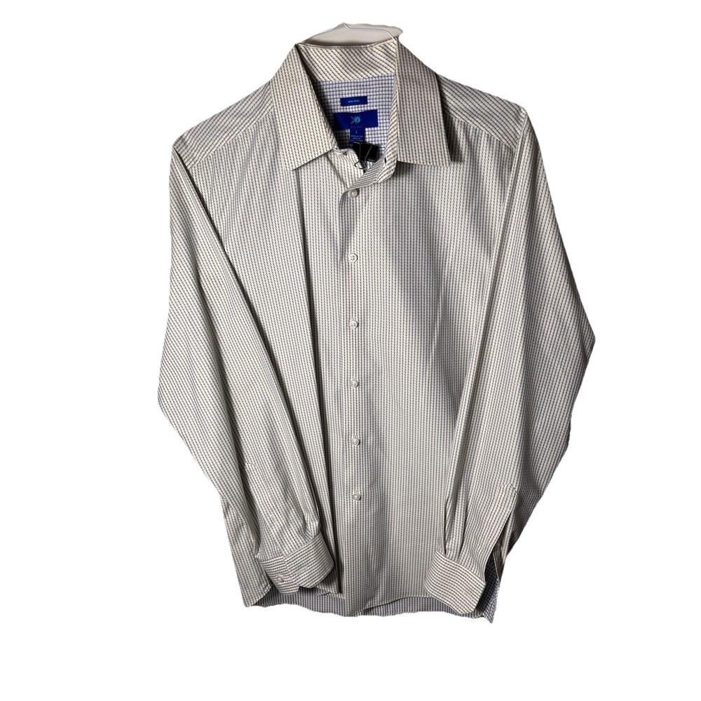 Egara Men’s Large Non-Iron Dress Shirt‎ Blue Yellow Check Plaid 100% Cotton